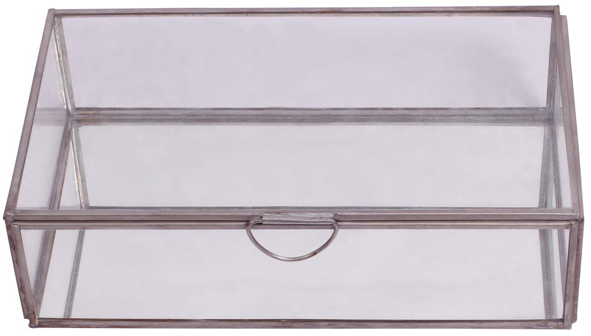 9.5” Rectangle Shaped Jewelry Box with Top Lid Cover - Handmade in Glass & Steel - Keepsake / Storage / Trinket Boxes - Gift Items from India - Buy in Bulk Wholesale